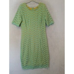 DE‎ Collection Sheath Dress Women's Large Green Yellow Lace Short Sleeve